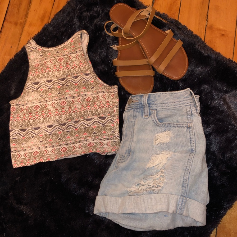 Blue Distressed High-Rise Boyfriend Short